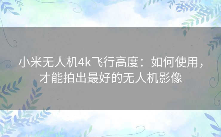 小米无人机4k飞行高度:如何使用,才能拍出最好的无人机影像 小米无人机4k飞行高度:如何使用,才能拍出最好的无人机影像