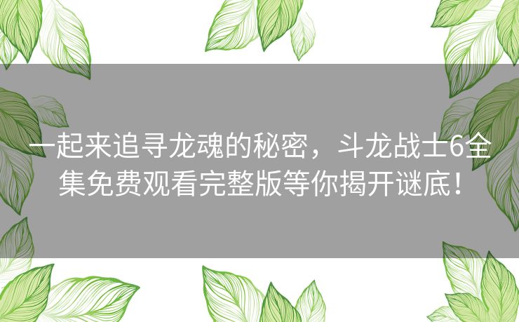 一起来追寻龙魂的秘密，斗龙战士6全集免费观看完整版等你揭开谜底！