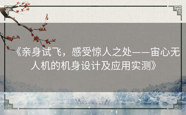 《亲身试飞,感受惊人之处——宙心无人机的机身设计及应用实测》 《亲身试飞,感受惊人之处——宙心无人机的机身设计及应用实测》