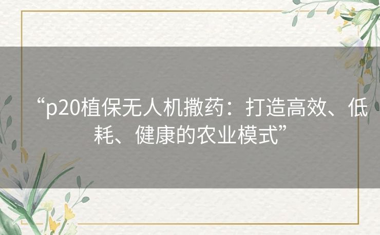 “p20植保无人机撒药:打造高效、低耗、健康的农业模式” “p20植保无人机撒药:打造高效、低耗、健康的农业模式”
