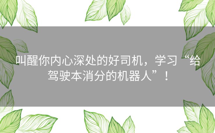 叫醒你内心深处的好司机,学习“给驾驶本消分的机器人”! 叫醒你内心深处的好司机,学习“给驾驶本消分的机器人”!