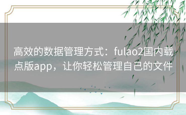 高效的数据管理方式:fulao2国内载点版app,让你轻松管理自己的文件 高效的数据管理方式:fulao2国内载点版app,让你轻松管理自己的文件