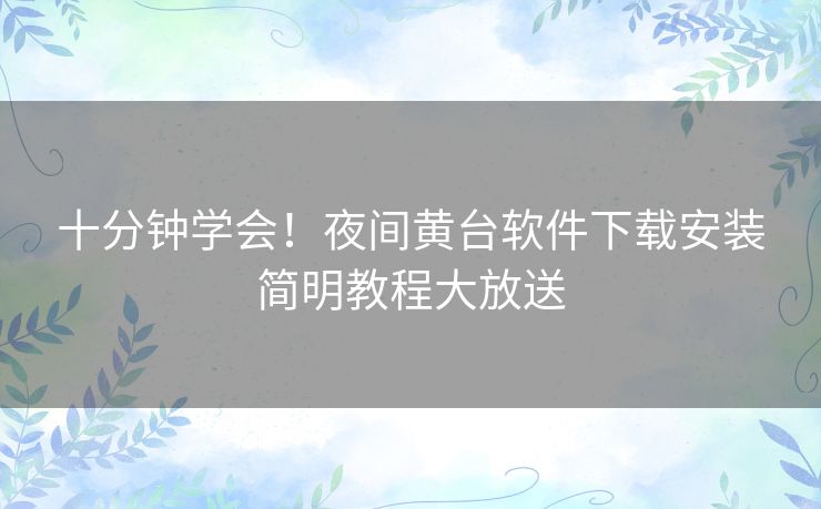 十分钟学会!夜间黄台软件下载安装简明教程大放送 十分钟学会!夜间黄台软件下载安装简明教程大放送