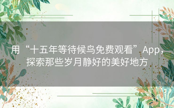 用“十五年等待候鸟免费观看”App,探索那些岁月静好的美好地方 用“十五年等待候鸟免费观看”App,探索那些岁月静好的美好地方