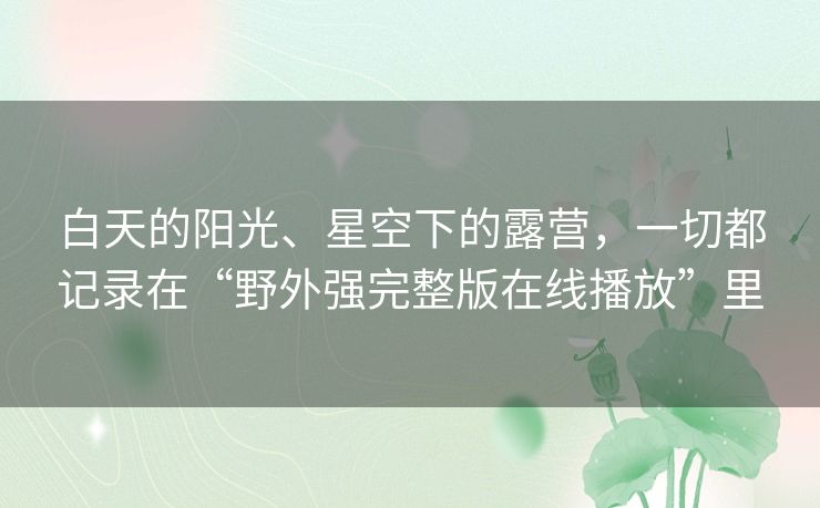 白天的阳光、星空下的露营,一切都记录在“野外强完整版在线播放”里 白天的阳光、星空下的露营,一切都记录在“野外强完整版在线播放”里