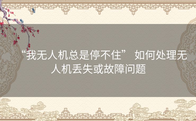 “我无人机总是停不住” 如何处理无人机丢失或故障问题 “我无人机总是停不住” 如何处理无人机丢失或故障问题