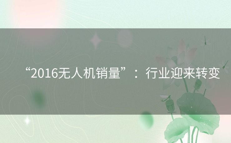 “2016无人机销量”:行业迎来转变 “2016无人机销量”:行业迎来转变