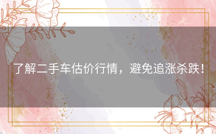 了解二手车估价行情，避免追涨杀跌！