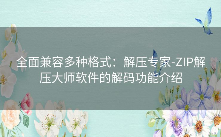 全面兼容多种格式:解压专家-ZIP解压大师软件的解码功能介绍 全面兼容多种格式:解压专家-ZIP解压大师软件的解码功能介绍