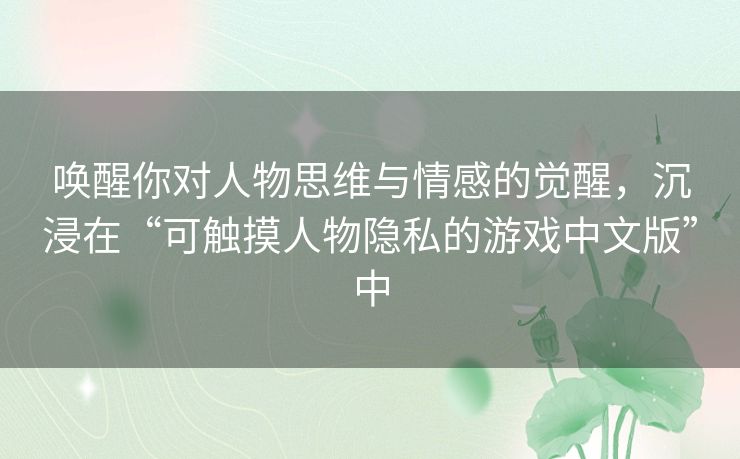 唤醒你对人物思维与情感的觉醒,沉浸在“可触摸人物隐私的游戏中文版”中 唤醒你对人物思维与情感的觉醒,沉浸在“可触摸人物隐私的游戏中文版”中