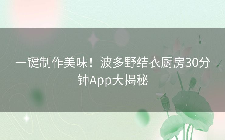 一键制作美味!波多野结衣厨房30分钟App大揭秘 一键制作美味!波多野结衣厨房30分钟App大揭秘