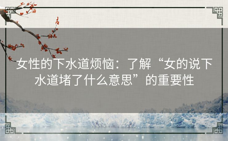 女性的下水道烦恼:了解“女的说下水道堵了什么意思”的重要性 女性的下水道烦恼:了解“女的说下水道堵了什么意思”的重要性