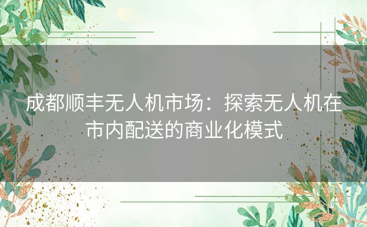成都顺丰无人机市场:探索无人机在市内配送的商业化模式 成都顺丰无人机市场:探索无人机在市内配送的商业化模式