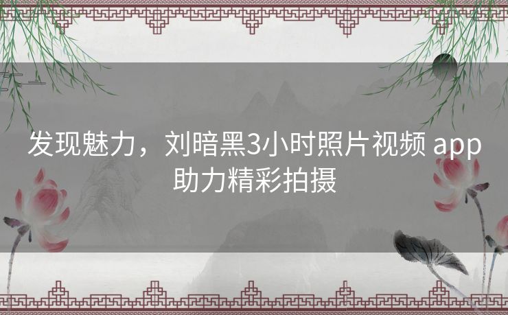 发现魅力,刘暗黑3小时照片视频 app助力精彩拍摄 发现魅力,刘暗黑3小时照片视频 app助力精彩拍摄