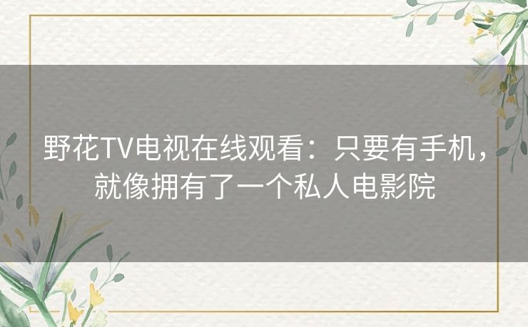野花TV电视在线观看:只要有手机,就像拥有了一个私人电影院 野花TV电视在线观看:只要有手机,就像拥有了一个私人电影院