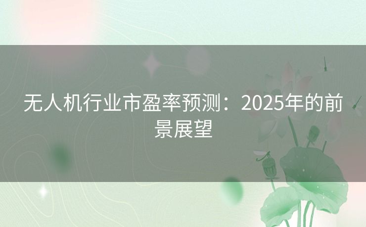 无人机行业市盈率预测:2025年的前景展望 无人机行业市盈率预测:2025年的前景展望