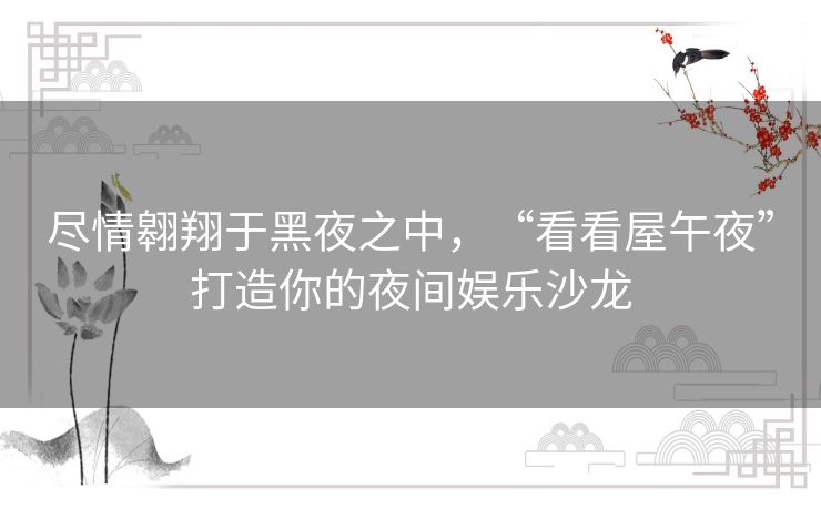 尽情翱翔于黑夜之中,“看看屋午夜”打造你的夜间娱乐沙龙 尽情翱翔于黑夜之中,“看看屋午夜”打造你的夜间娱乐沙龙