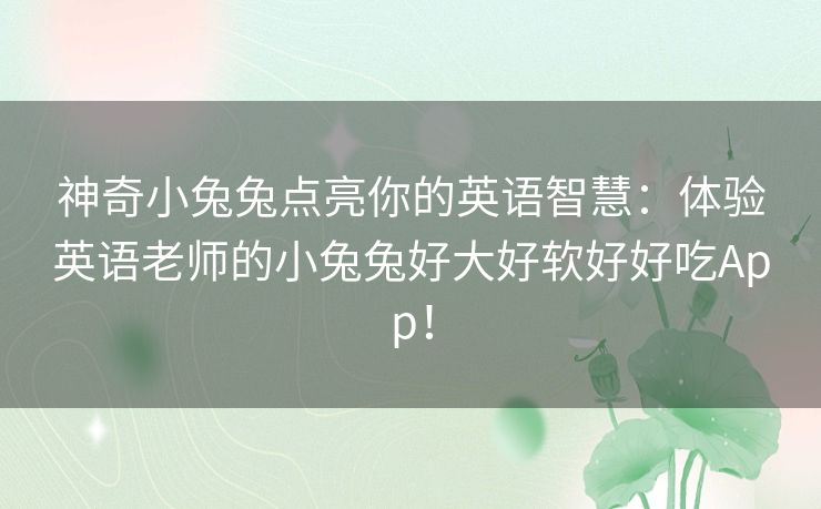 神奇小兔兔点亮你的英语智慧:体验英语老师的小兔兔好大好软好好吃App! 神奇小兔兔点亮你的英语智慧:体验英语老师的小兔兔好大好软好好吃App!