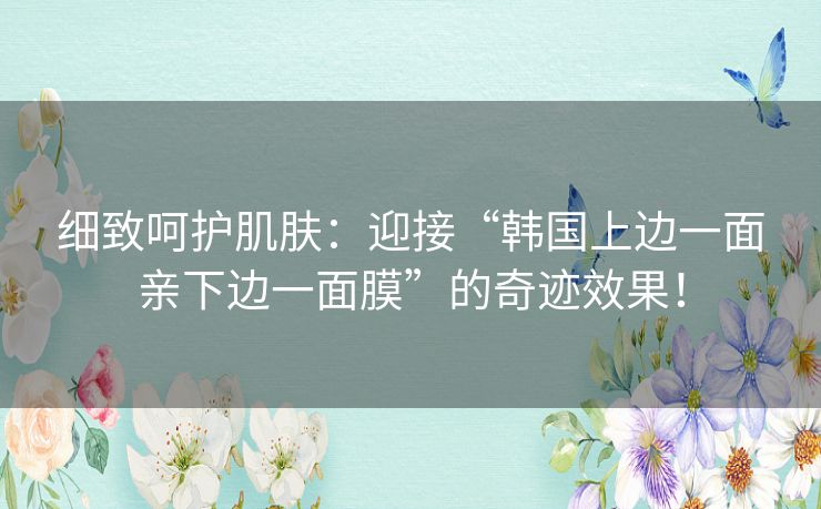 细致呵护肌肤:迎接“韩国上边一面亲下边一面膜”的奇迹效果! 细致呵护肌肤:迎接“韩国上边一面亲下边一面膜”的奇迹效果!