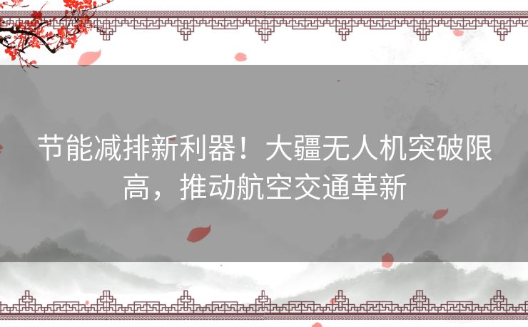 节能减排新利器！大疆无人机突破限高，推动航空交通革新