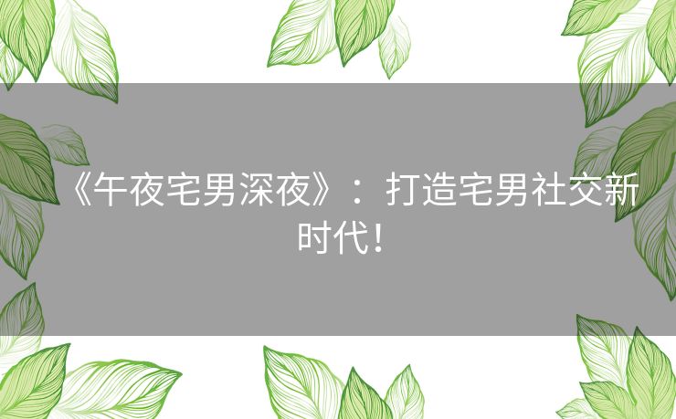 《午夜宅男深夜》：打造宅男社交新时代！