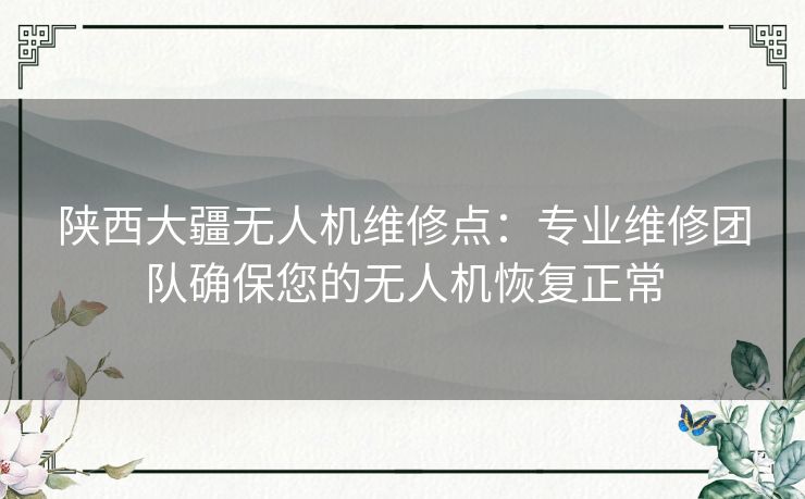 陕西大疆无人机维修点：专业维修团队确保您的无人机恢复正常
