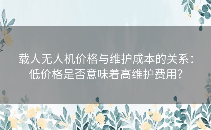 载人无人机价格与维护成本的关系:低价格是否意味着高维护费用? 载人无人机价格与维护成本的关系:低价格是否意味着高维护费用?
