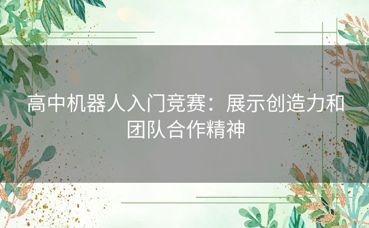 高中机器人入门竞赛:展示创造力和团队合作精神 高中机器人入门竞赛:展示创造力和团队合作精神