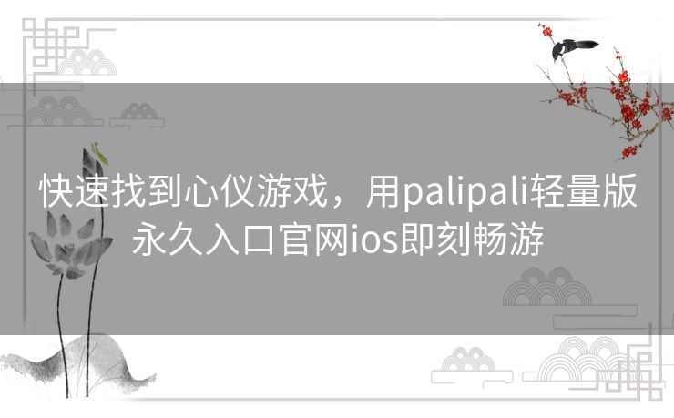 快速找到心仪游戏，用palipali轻量版永久入口官网ios即刻畅游