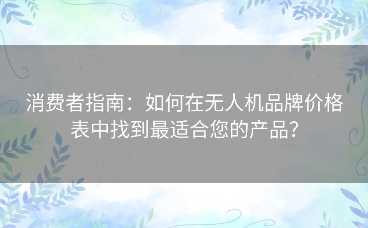 消费者指南:如何在无人机品牌价格表中找到最适合您的产品? 消费者指南:如何在无人机品牌价格表中找到最适合您的产品?
