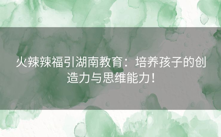 火辣辣福引湖南教育:培养孩子的创造力与思维能力! 火辣辣福引湖南教育:培养孩子的创造力与思维能力!