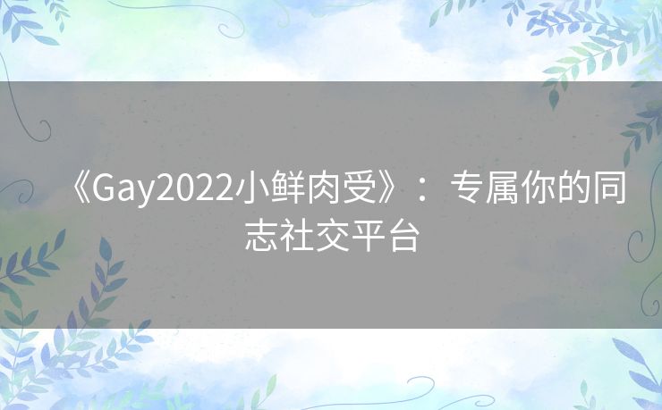 《Gay2022小鲜肉受》：专属你的同志社交平台