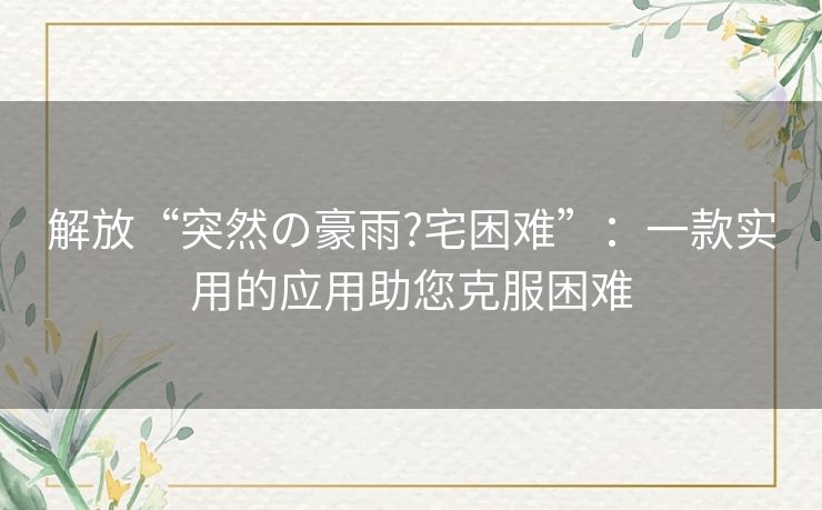 解放“突然の豪雨?宅困难”:一款实用的应用助您克服困难 解放“突然の豪雨?宅困难”:一款实用的应用助您克服困难