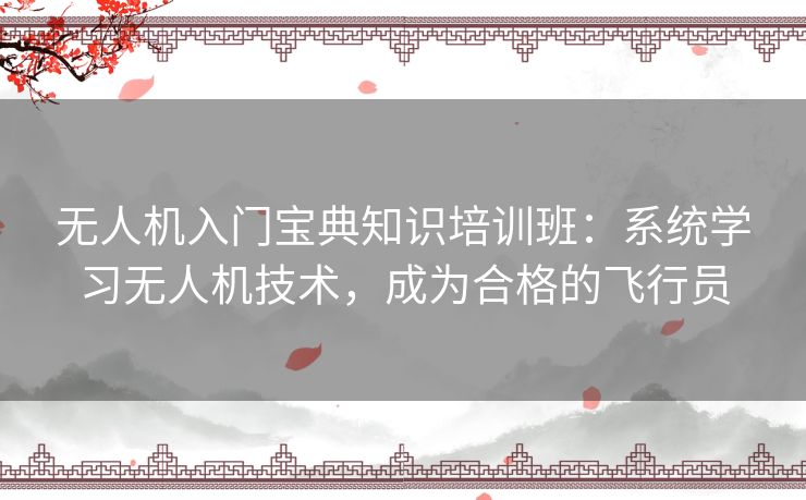 无人机入门宝典知识培训班：系统学习无人机技术，成为合格的飞行员