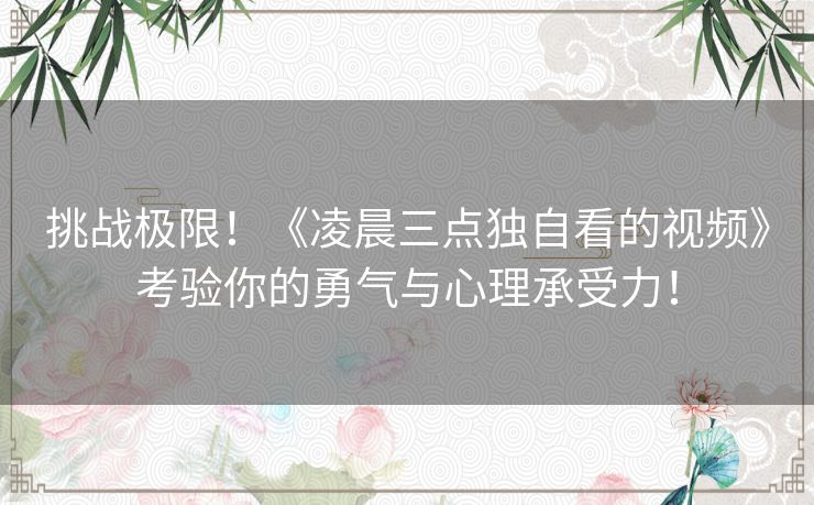 挑战极限！《凌晨三点独自看的视频》考验你的勇气与心理承受力！