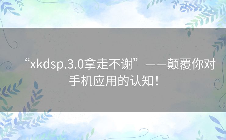 “xkdsp.3.0拿走不谢”——颠覆你对手机应用的认知! “xkdsp.3.0拿走不谢”——颠覆你对手机应用的认知!