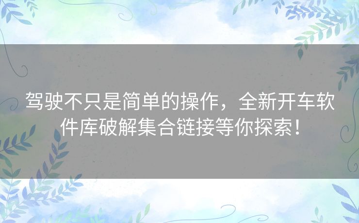 驾驶不只是简单的操作，全新开车软件库破解集合链接等你探索！