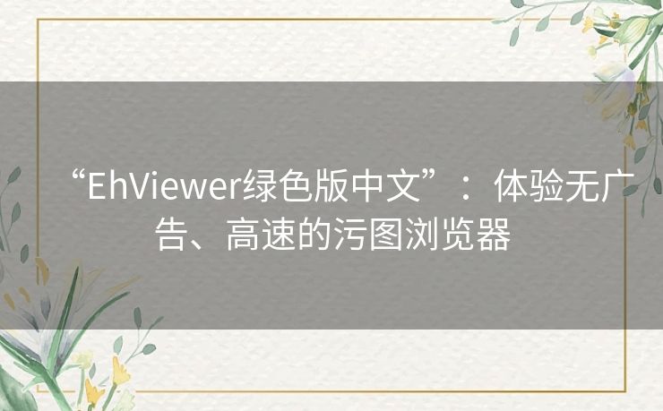 “EhViewer绿色版中文”：体验无广告、高速的污图浏览器