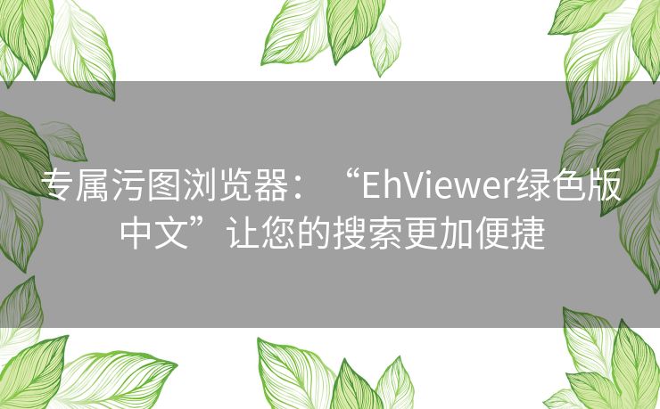 专属污图浏览器：“EhViewer绿色版中文”让您的搜索更加便捷